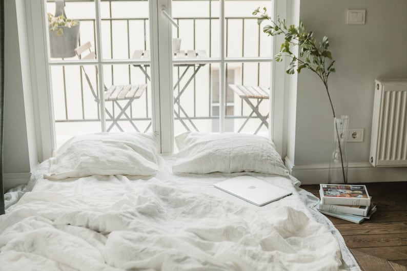 Double King AU sizes Euro Full Linen fitted sheet in White Linen bedding Stone Washed Soft linen Twin Queen