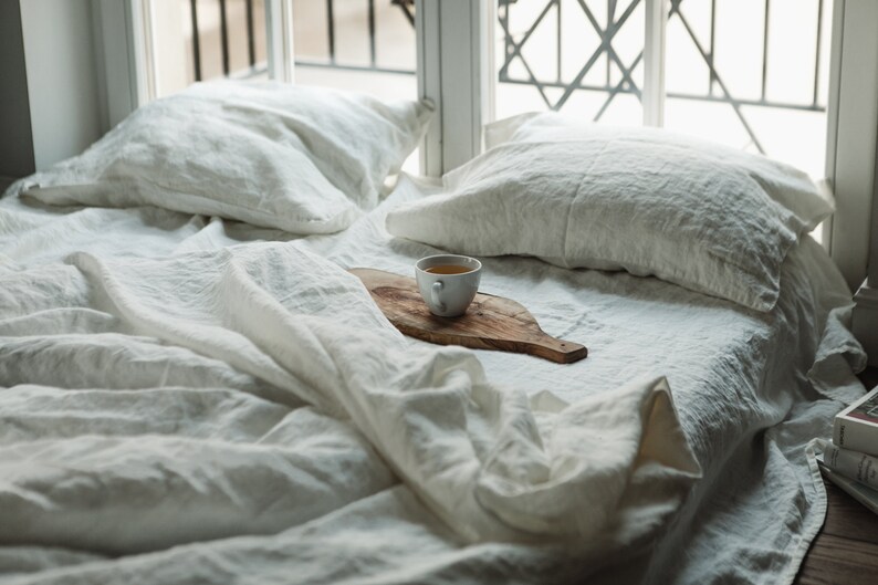 Double King AU sizes Euro Full Linen fitted sheet in White Linen bedding Stone Washed Soft linen Twin Queen