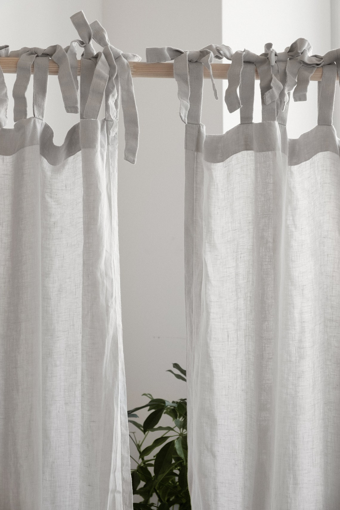 Set of 2 Tie top linen curtain / Linen curtain / Includes 2 Etsy