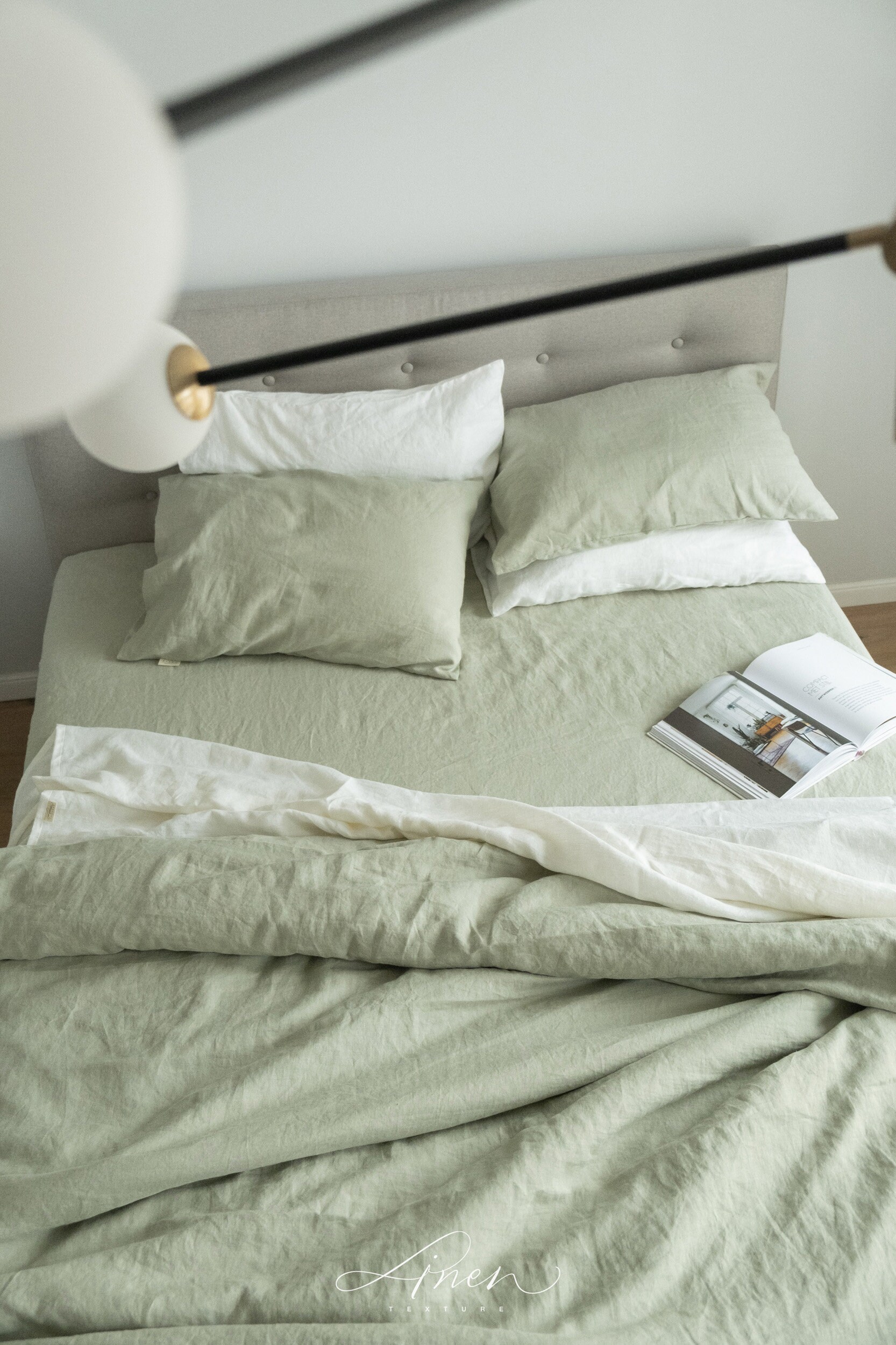 3 piece linen bedding set in Sage Green / Linen duvet cover Etsy