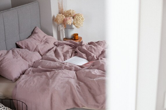 3 Piece Linen Bedding Set In Dusty Rose Linen Duvet Cover Etsy
