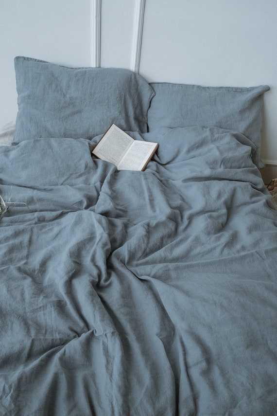 3 Piece Linen Bedding Set In Gray Blue Duvet Cover And - Blue Linen Bedding Sets 3 Piece Linen Bedding Set In Gray Blue Duvet Cover And - Blue Linen Bedding Sets