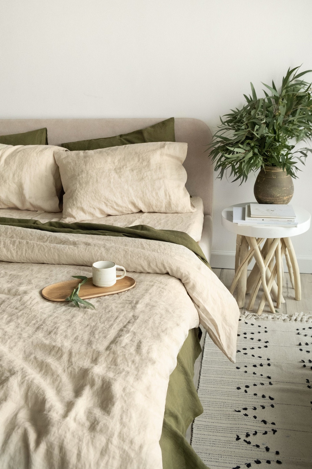 3 Piece Linen Bedding Set in Light Beige Color / Linen Duvet Cover