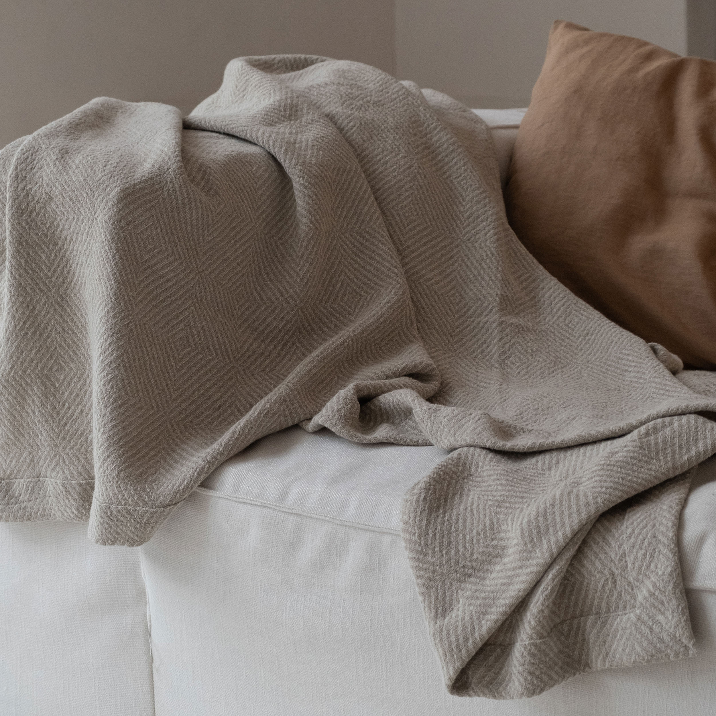 Beige Linen Throw Linen Throw Blanket Brown Throw Fringed Etsy