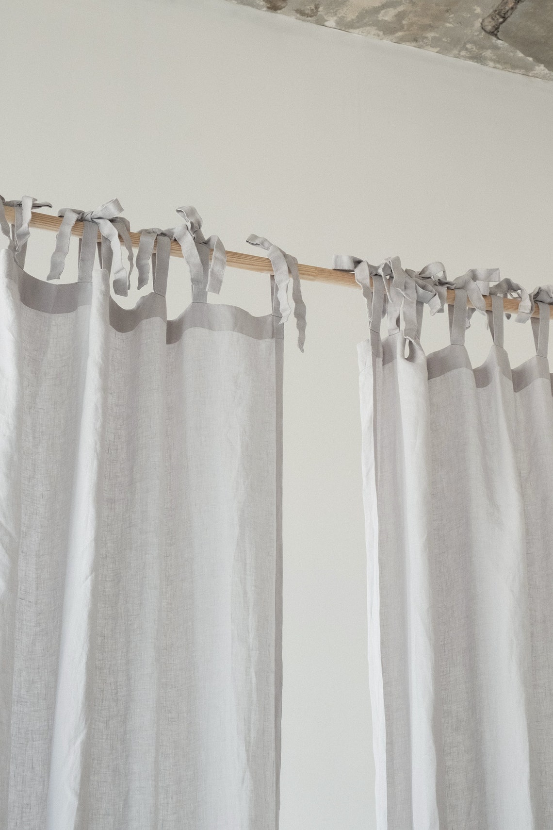 Set of 2 Tie Top Linen Curtain / Linen Curtain / Includes 2 Etsy