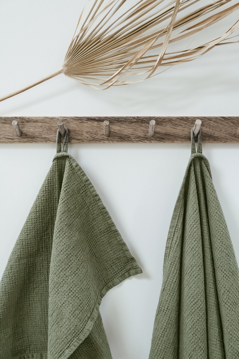 Linen waffle towels SET in Green / Hand face body towels / Etsy
