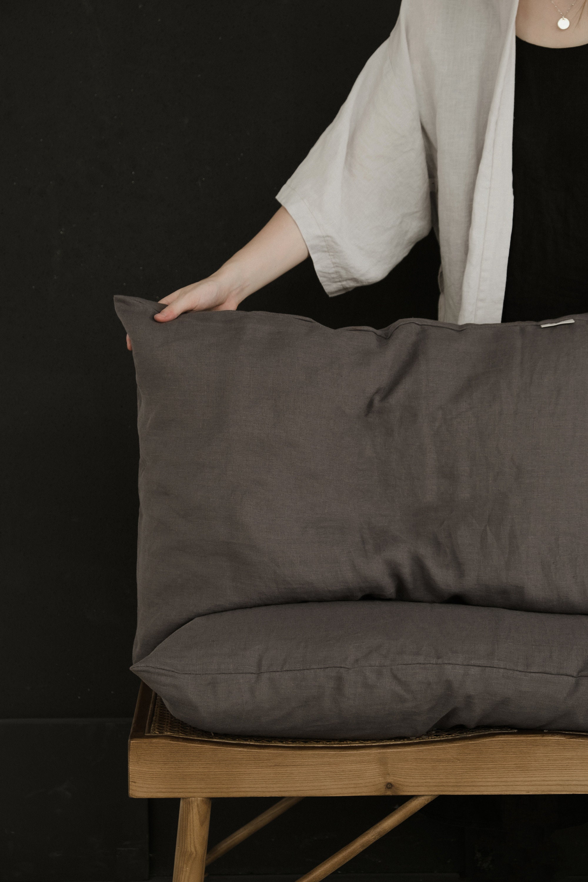 Linen Pillowcase in Dark Gray / Standard Full Queen King Etsy