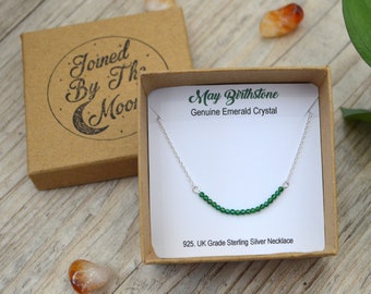 Genuine Emerald Necklace- May Birthstone Necklace - 925. Sterling Silver