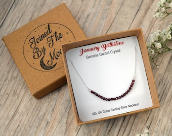 Genuine Garnet Necklace- January Birthstone Necklace - 925. Sterling Silver