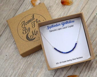 Genuine Lapis Lazuli Necklace- September Birthstone Necklace - 925. Sterling Silver