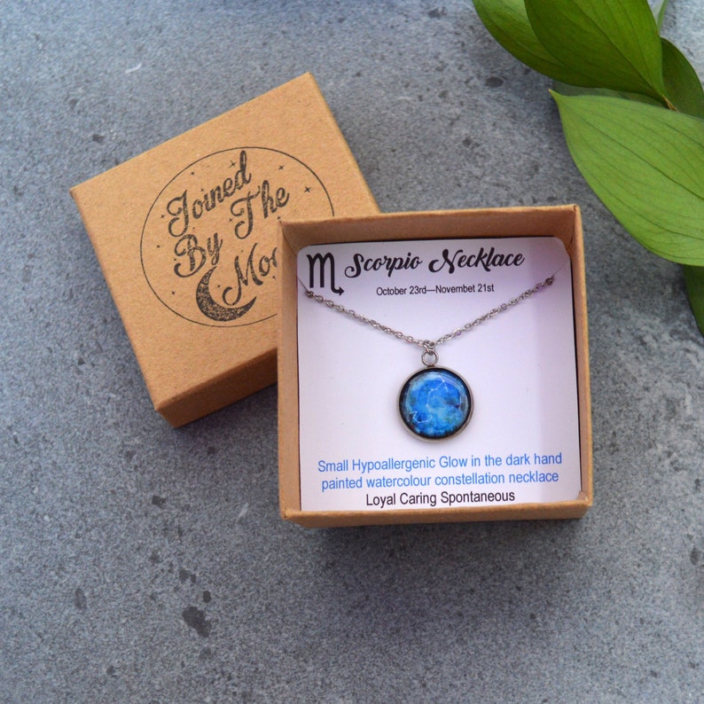 Scorpio Necklace Small- Glow in shops the Dark Watercolour Necklace- Zodiac Constellation Necklace