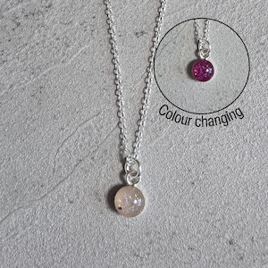 Rose Moon Tiny Sterling Silver Moon Necklace- Genuine Moondust- Colour changing