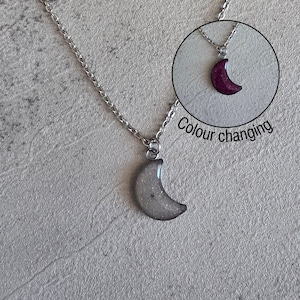 Rose Moon Crescent Moon Necklace- Genuine Moondust- Colour changing