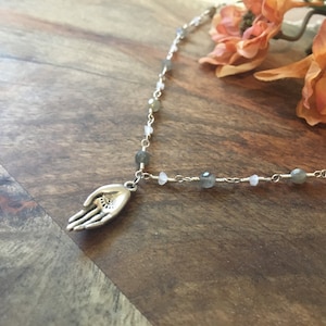 Hand Necklace, Hamsa Hand Necklace, Palmistry Hand Necklace, Hand Of Fatima Necklace, Occult Talisman Necklace, Protection Necklace