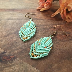 Bohemian Colorful Pastel Mint Chandelier Beaded Macrame Earrings, Micro Macrame, Hippie Earrings, Dainty Flasy Playful Miyuki Beads Earrings
