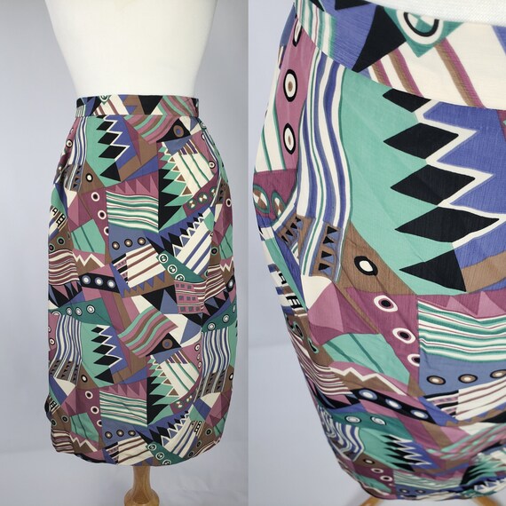 80s Vintage Abstract Geometric Multicolor Skirt |