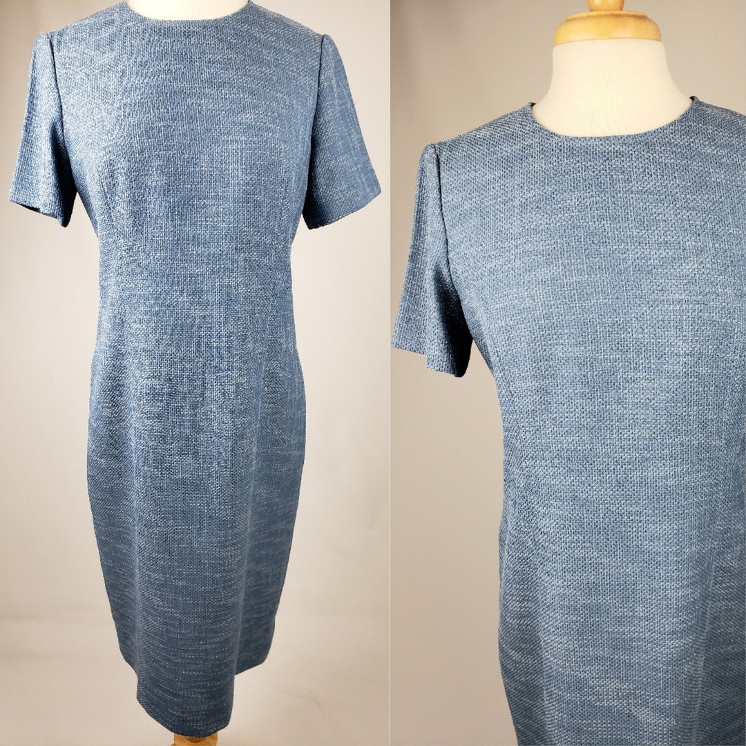 90s Vintage Blue Tweed Sheath Day Dress Size Large - Etsy