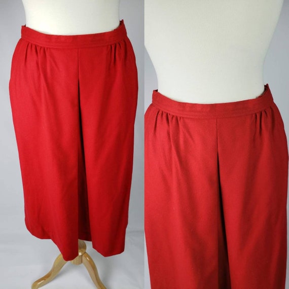 50s Vintage Riding Skirt Red Virgin Wool with Pock