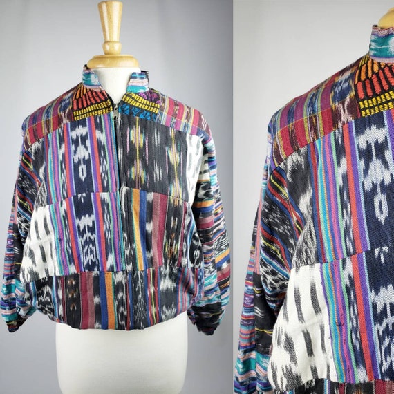 80s 90s Vintage Colorful Woven Bomber Jacket | Siz