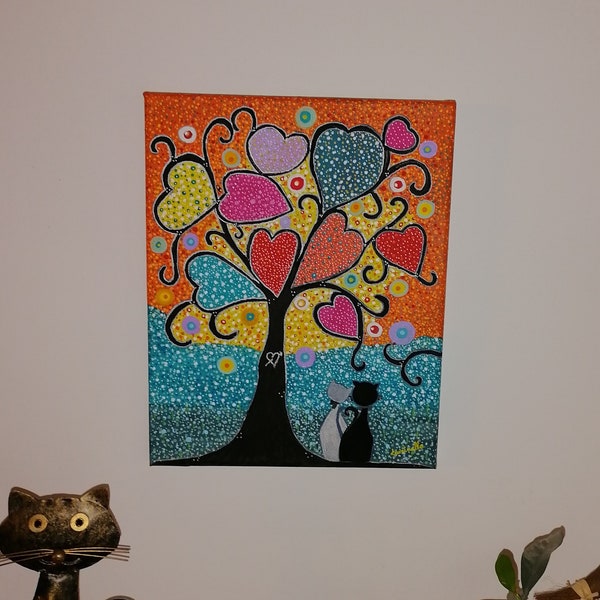 Peinture tableau arbre de vie style folk art