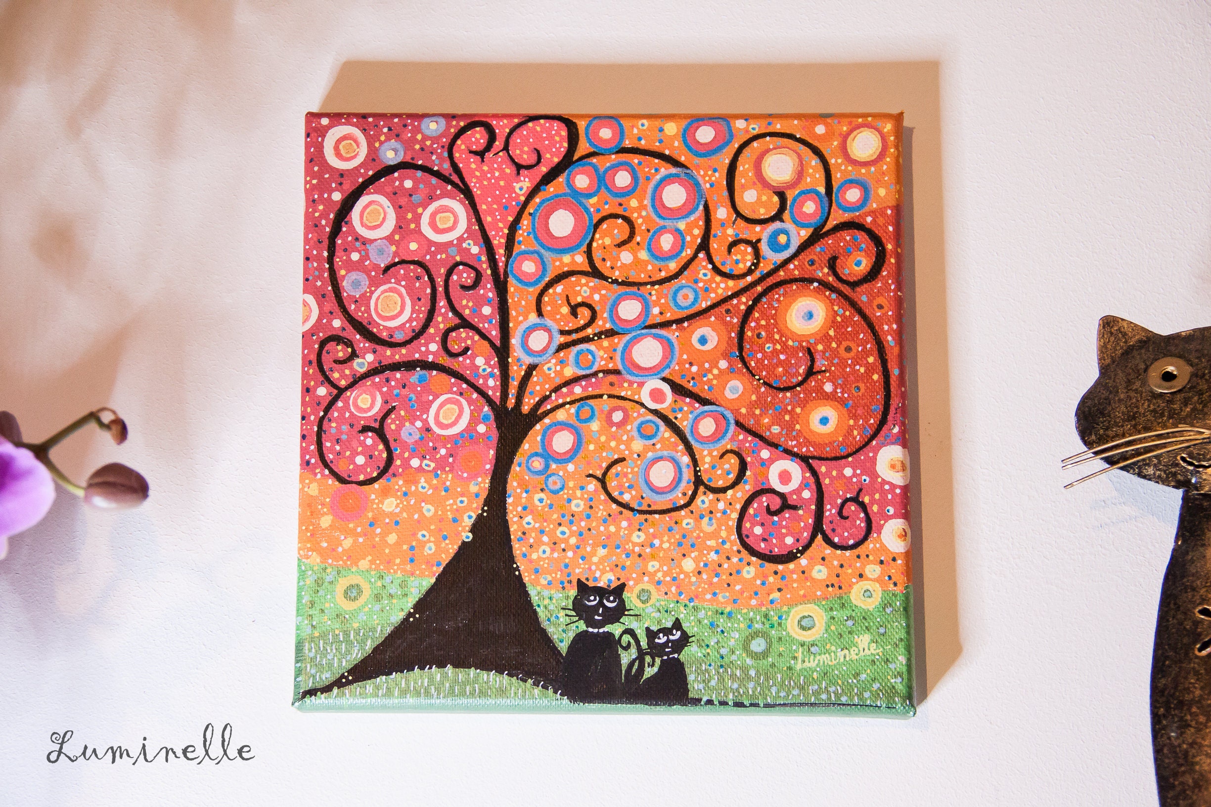 Tableau , Arbre de Vie Chats Noirs