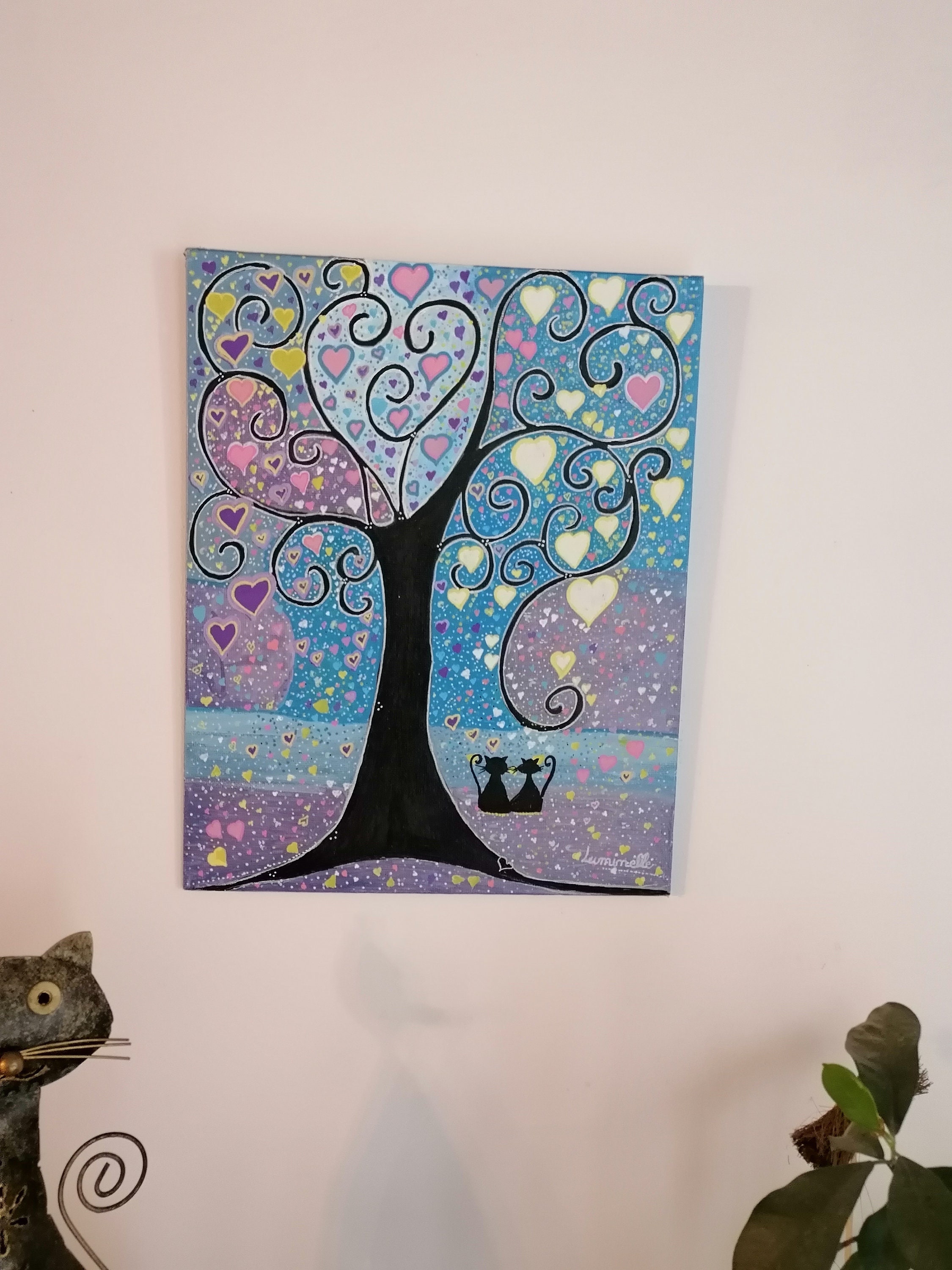 Tableau , Arbre de Vie Chats Noirs