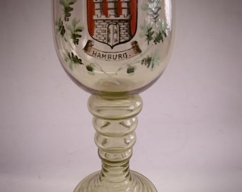 ¡¡¡Rareza!!! Copa de vino vintage con el escudo de la ciudad de Hamburgo como pintura esmaltada, 14 cm