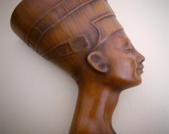Hermosa máscara de pared nostálgica "Nefertiti", madera, vintage! ¡Rareza!