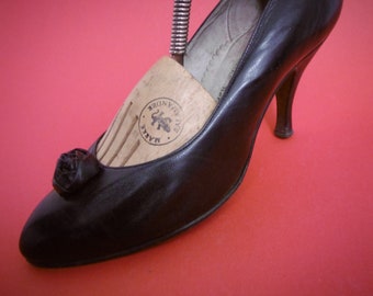 Escarpins Vintage Femme Années 1950 - Cuir Véritable, Talon 6 Cm, Taille ~36, Marque Hans Sachs Berlin