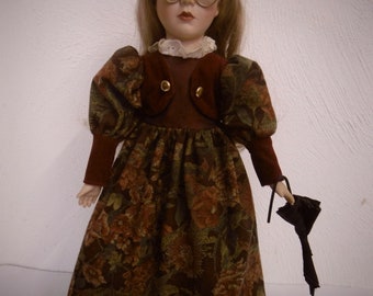 Encantadora muñeca con cabeza de porcelana de estilo inglés antiguo. Mirar (sobre soporte), aproximadamente 47 cm