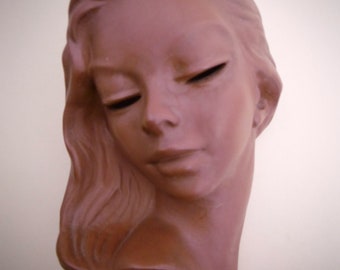 Hermosa máscara de pared nostálgica "Mujer joven", cerámica, vintage! (1958)