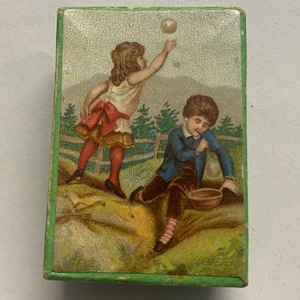 Antieke kartonnen doos met kindermotief, Engelswerk CW. Solingen, rond 1920