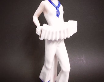 Figurine en porcelaine vintage "Marin à l'accordéon", porcelaine de Reichmannsdorf, H 26 cm