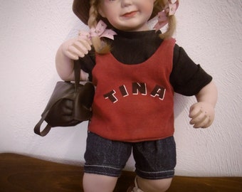 Linda muñeca con cabeza de porcelana (mujer) -TINA- "ZASAN 1994 / H 40913", aproximadamente 40 cm