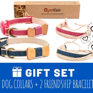Pettsie Gift Set Blue and Pink Dog Collar with Bow Tie and Friendship Bracelet, Durable Hemp for Safety, Comfortable and Soft