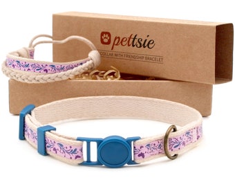 Pettsie Cat Collar Breakaway and Friendship Bracelet for You, Durable 100% Cotton for Extra Safety, Easy Adjustable Size 7.5"-11.5"