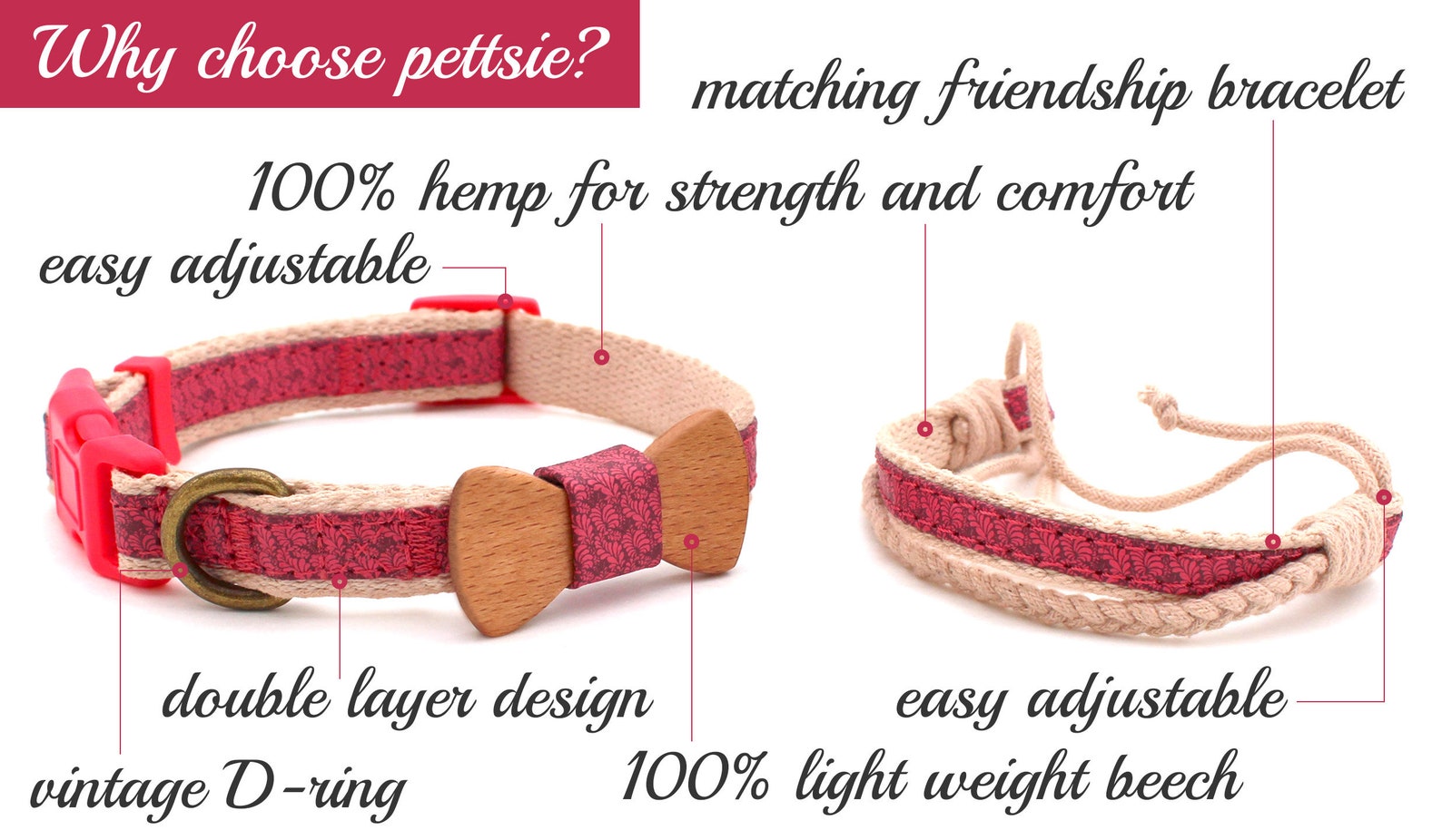 Pettsie Matching Dog Collar Friendship Bracelet and Bow Tie Etsy