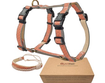 Pettsie No-Pull No-Choke Reflective Dog Harness & Owner Friendship Bracelet, Gift Box Included, Durable Hemp for Safety, 3 Adjustable Sizes