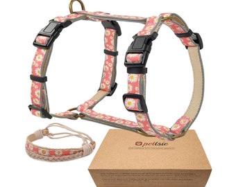 Pettsie No-Pull No-Choke Reflective Dog Harness & Owner Friendship Bracelet, Gift Box Included, Durable Hemp for Safety, 3 Adjustable Sizes
