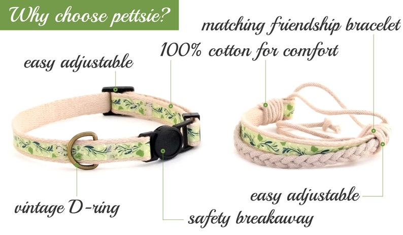 Pettsie Kitten Collar with Safety Breakaway Buckle and Friendship Bracelet for You Easy Adjustable Size 5-8