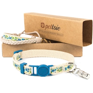 Floral Kitten Collar: Cotton Breakaway Buckle with ID Tag + Friendship Bracelet