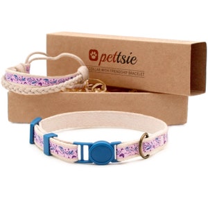 Kitten Collar with Breakaway Buckle & Friendship Bracelet: Adjustable Cotton Pet Collar