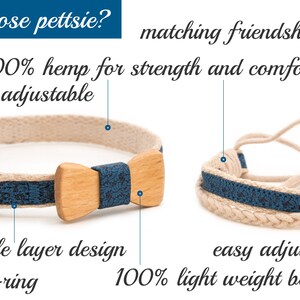 Pettsie Matching Dog Collar with Friendship Bracelet and Bow Tie, Durable Hemp for Safety, 3 Easy Adjustable Sizes, Comfortable and Soft image 2