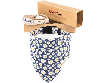Daisy Hemp Dog Collar with Bandana & Matching Friendship Bracelet