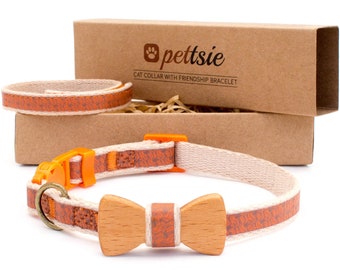 Pettsie Cat Collar Breakaway Bow Tie and Friendship Bracelet for You, Durable 100% Cotton for Extra Safety, Easy Adjustable Size 8"-11"