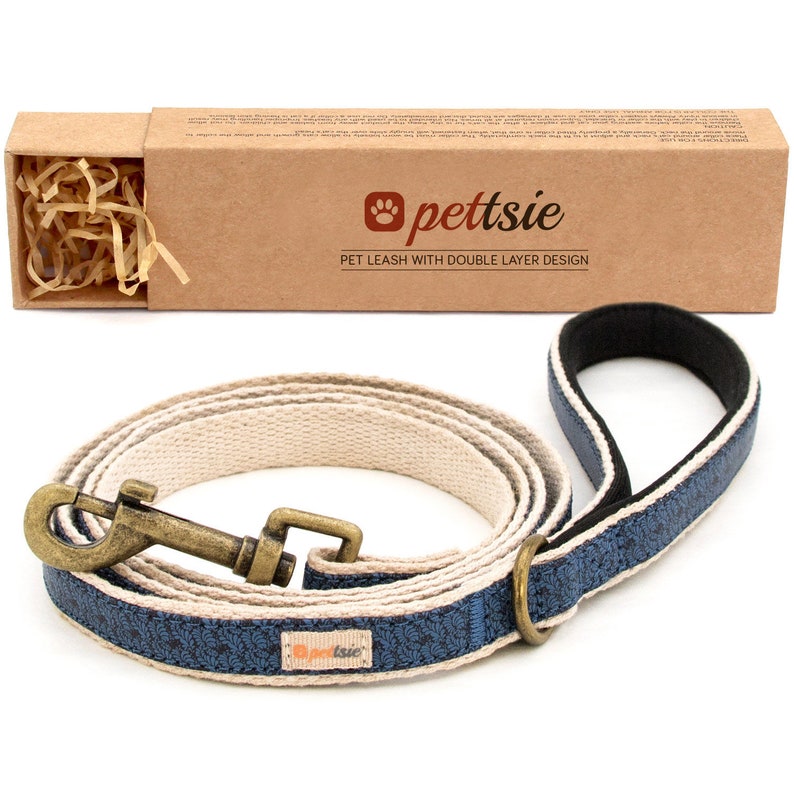 Pettsie Dog Leash Pet Made from Sturdy Durable Hemp, 5 Ft Long, Double Layer for Safety and Padded Handle for Extra Comfort and Control Blue