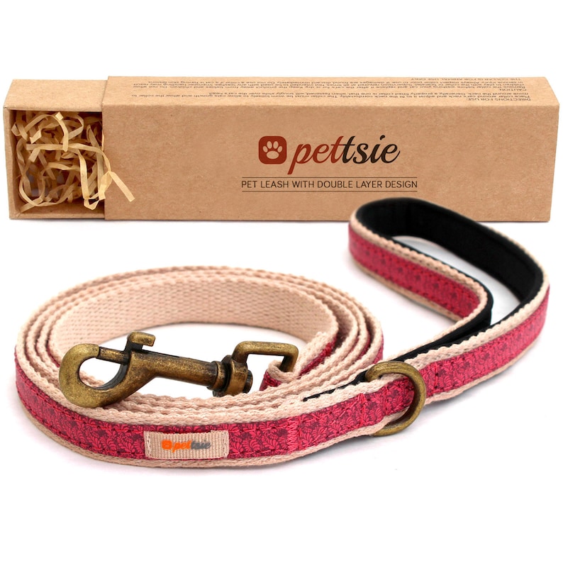 Pettsie Dog Leash Pet Made from Sturdy Durable Hemp, 5 Ft Long, Double Layer for Safety and Padded Handle for Extra Comfort and Control Pink