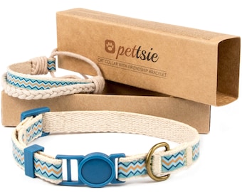 Blue Cotton Cat Collar: Breakaway Buckle, Matching Friendship