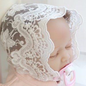 Alice Baby Baptismal Hat Hood lace Lace