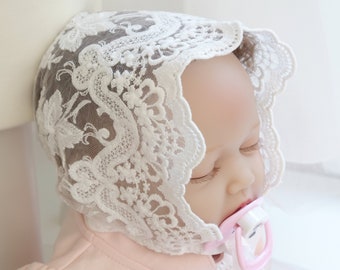 Alice Baby Baptismal Hat Hood lace Lace
